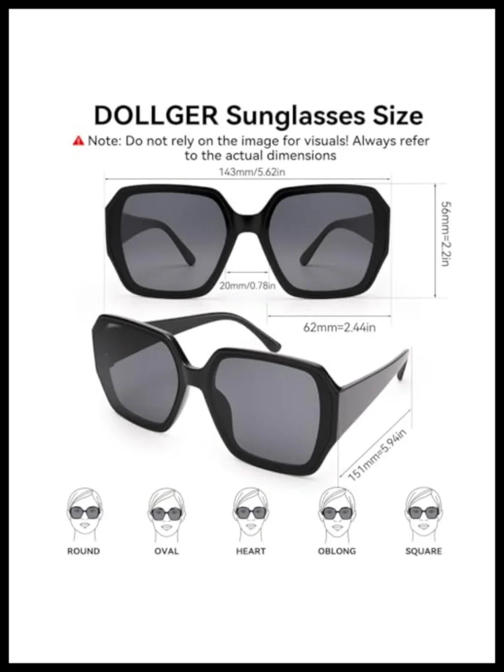 Oversized Square Sunglasses UV400 Protection for Women Men